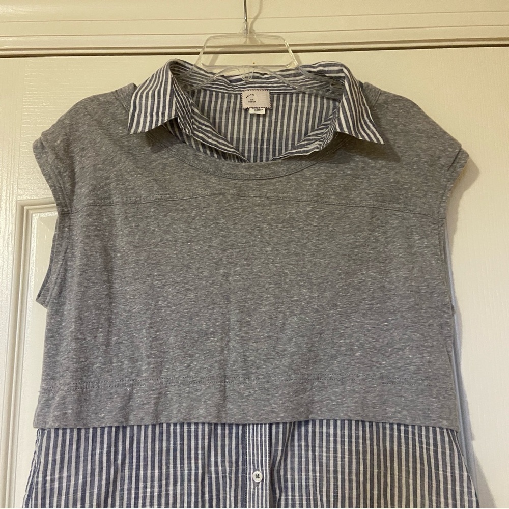 Gray and Blue Striped Layered Shirt Dress - Picture 3 of 8